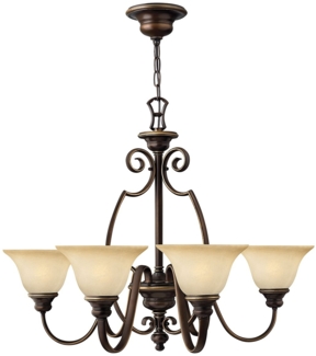 Kronleuchter, Hängelampe, Stahl Alabasterglas, Bronze, D 80,6 cm