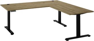 Eckschreibtisch >Ben< höhenverstellbar, Eiche Dekor / schwarz - 180x74/117x177cm (BxHxT)