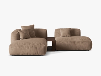 Micadoni Ecksofa Martina 2-Sitzer mit Couchtisch Samt Dunkelbeige Links