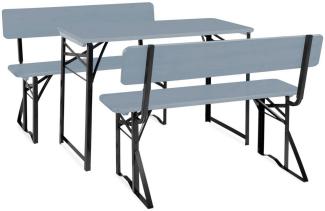 Stagecaptain 'Hirschgarten' Bierzeltgarnitur mit Lehne, Holz, 119 x 44,5 x 75,5 cm, 2x Bank, 1x Tisch, Grau