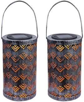 2er Set LED Solarleuchte, silber, Stanzungen, antik, H 19 cm