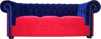 Casa Padrino Chesterfield 3er Sofa in Blau-Rot 200x90 x H. 78 cm