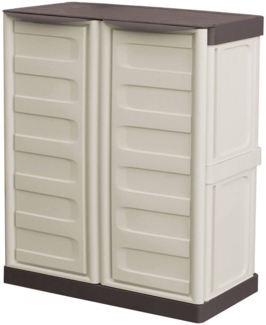 Dmora Acira Outdoor-Garderobe, Mehrzweck-Balkongarderobe, Outdoor-Möbel mit 2 Türen, 100 % Made in Italy, Beige und Braun, 70 x 39 x 86 cm, gestreifte Oberfläche