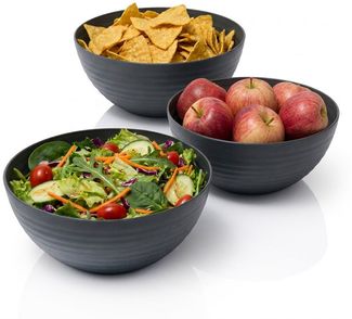 Hausfelder Servierschüssel Salatschüssel Set Schüsseln für Salat, Chips, Obst in Schwarz, Kunststoff, (3er Set, 3-tlg), spülmaschinengeeignet, BPA-frei, bruchfest, Wellen-Design