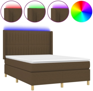 vidaXL Boxspringbett mit Matratze & LED Dunkelbraun 140x200 cm Stoff 3139040