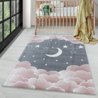 Carpettex Kinderteppich Mond- und Sterne Design, Rechteckig, Höhe: 11 mm, Teppich Kinderzimmer Mond- und Sterne Design Pflegeleicht