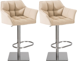 CLP 2er Set Barhocker Damaso Stoff drehbar und höhenverstellbar,creme edelstahl