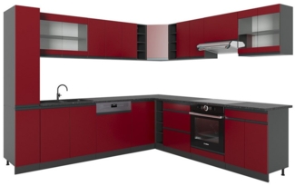 Vicco Winkelküche R-Line, Rot/Anthrazit, 257 x 60 cm J-Shape, ohne Arbeitsplatte