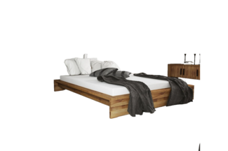 Bett Lubic 3 Sonderlänge 140x210 Wildeiche massiv o. Kopfteil mit Holzfußgestell