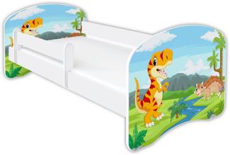 Clamaro 'Schlummerland Dinosaurier' Kinderbett 80x180 cm, Design 2, inkl. Lattenrost, Matratze und Rausfallschutz (ohne Schublade)
