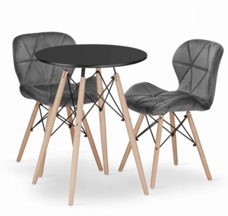 Valora Set bestehend aus rundem Tisch KOVA 60 Schwarz + 2 WAKO Stühlen Grau x2
