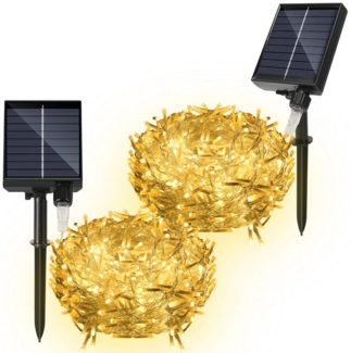 Clanmacy LED-Lichterkette 2x 5M 198LEDs Solar Lichterkette Solarleuchten Außen Garten Warmweiß, Weihnachten