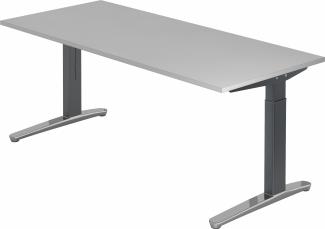 bümö® Design Schreibtisch XB-Serie höhenverstellbar, Tischplatte 180 x 80 cm in grau, Gestell in graphit/alu poliert