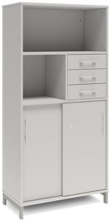Büroschrank DNA 800x1660 mm Lichtgrau/Weiß Schiebetür- und Schubladenmodul 4A4/2A4