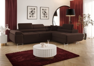Ecksofa Schlafsofa Sofa MONARO Stoff Poso Schokobraun Ottomane Rechts