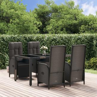 vidaXL 5-tlg. Garten-Essgruppe mit Kissen Schwarz Poly Rattan 3185061