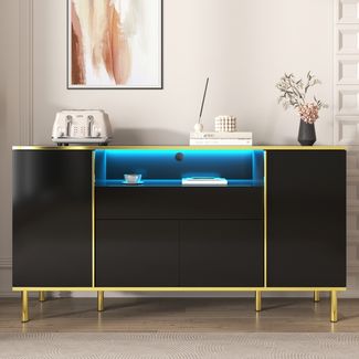 Sideboard Hochglanz, mit LED, 150 x 40 x 80 cm, Schwarz