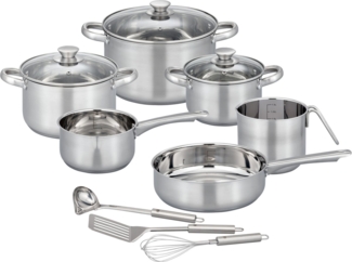 GSW Topf-Set Toronto, Edelstahl (Set, 12-tlg), mehrteiliges Kochtopf-Set aus Edelstahl inkl. praktischer Küchenhelfer