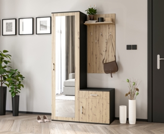 AX LIVING Garderobe mit Spiegel Magnola – 100cm breit Schwarz & Artisan