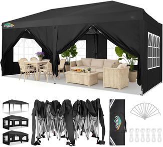 COBIZI Pavillon 3x6 Faltpavillon Wasserdicht Stabil Winterfest Faltbar Partyzelt mit 6 Seitenteilen Pop up Gartenpavillon UV Schutz 50+ Höhenverstellbar für Strand Hochzeit Camping, Schwarz