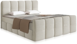 Juskys Boxspringbett Manitoba - Bouclé-Stoff, Gepolstertes Kopfteil mit Steppung & Stabile Konstruktion, Topper inklusive - Beige