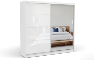 Deine Möbel 24 Kleiderschrank Schwebetürenschrank MALTA 42 in Weiß Matt / Weiß Hochglanz (Schrank inkl. Kleiderstange und Einlegeböden) 183 x 218 x 61 203 x 218 x 61 233 x 218 x 61 inkl. Spiegel