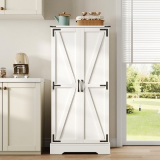 Ulife Küchenbuffet Küchenschrank, Vorratsschrank, Bauernhaus-Aufbewahrungsschrank (1-St) mit LED-Beleuchtung, 2 Flügeltüren & verstellbaren Regalen