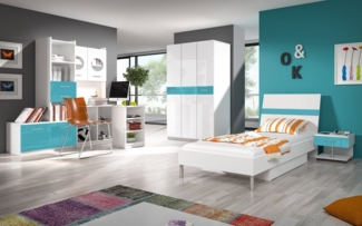 Luxusbetten24 Schlafzimmer-Set Komplett - Kinderzimmer Change, Bett, Kleiderschrank, Regale und Nachttisch