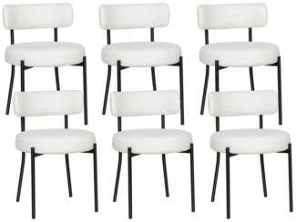 Puluomis Esszimmerstuhl (2/ 4/6er Set Bouclé mit Rückenlehnen, Polsterstühle Küchenstühle mit Metallbeinen, für Esszimmer Küche Wohnzimmer Schlafzimmer, Modern Retro Design, 6 St), Weiß, Schwarz