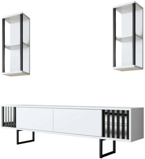 Dmora Fernsehschrank Iva, Ständer für Wohnzimmerfernseher, Niedriges Wohnzimmer-Sideboard, TV-Ständerbasis, 180x30h48 cm, Weiß und Schwarz