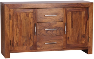 Sideboard Massivholz Sheesham Kommode 118 cm 3 Schubladen 2 Türen Design Highboard Landhaus-Stil braun natur