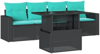 vidaXL 5-teiliges Gartensofa-Set mit Kissen, schwarzes Polyrattan 3267097