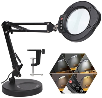 JOYOLEDER Lupenlampe 10X LED-Lupenleuchte mit Klemme & Standfuß, LED, 5 Farbmodi Stufenlos Dimmbar