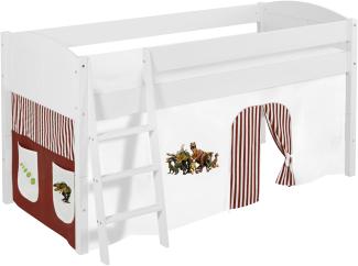 Lilokids 'Ida 4106' Spielbett 90 x 200 cm, Dinos Braun Beige, Kiefer massiv, mit Vorhang