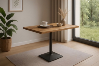 SAM® Bistrotisch Ingmar, massives Akazien- oder Mangoholz, Baumkante, Säulengestell aus Metall