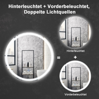 LED Badspiegel mit Beleuchtung 60cm runder Anti-Beschlag Badezimmerspiegel Silber