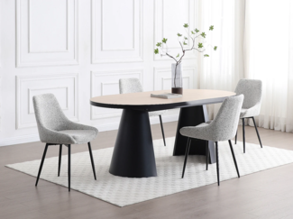 Vente-unique - Stuhl 2er-Set - Tweed-Stoff & schwarzes Metall - Cremefarben - MASURIE