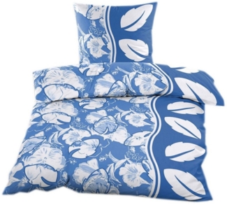 Casa Colori Bettwäsche Renforce 135x200 cm aus feinster Baumwollmischung mit Reißverschluss, Renforce, 2 teilig, Blau Weiß geblümt