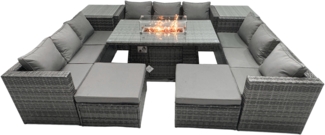 Fimous Rattan Gartenmöbel Set Outdoor 10-Sitzer Patio Esstisch Set mit Glasplatte 2 Beistelltischen