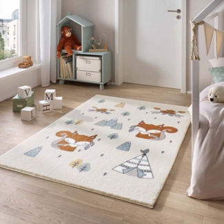 TaraCarpet Kinderteppich Kinderzimmerteppich Soft Kids kuschelig weich in verschiedenen Designs, rechteckig, Höhe: 18 mm, Eichhörnchen hell Kinderzimmer Babyzimmer Junge Mädchen 80X150