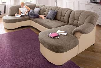 DOMO collection Wohnlandschaft Flores auch in Leder-Bezug, B/T/H: 293/180/86 cm, U-Form, 3 Teile, wahlweise mit Bettfunktion, wahlweise mit Federkern