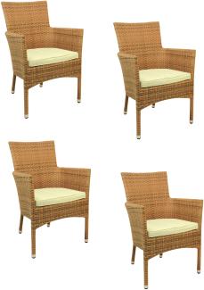 4x Konway MILANO Stapelsessel tabaco + Sitzkissen Polyrattan Garten Sessel Stuhl