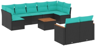 vidaXL 10-teiliges Gartensofa-Set mit Kissen, schwarzes Polyrattan 3226295