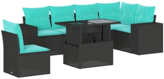 vidaXL 7-teiliges Gartensofa-Set mit Kissen, schwarzes Polyrattan 3269197
