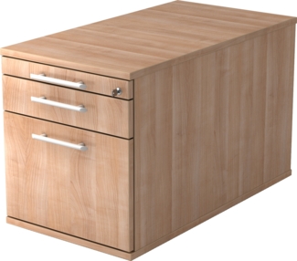 bümö Rollcontainer mit Hängeregister für Hängeordner, Container abschließbar in Nussbaum - Rollwagen mit Hängeregistratur als Schreibtisch Unterschrank od. Bürocontainer m. Relinggriffe, TC20-N-N-RE