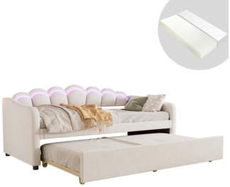 HAUSS SPOLE Schlafsofa mit ausziehbarem Bett, Umgebungslicht, Samt Beige mit Matratze(90x200)