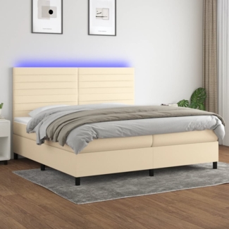 Boxspringbett mit Matratze & LED Stoff Creme 200x200 cm