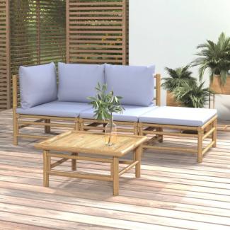 vidaXL 4-tlg. Garten-Lounge-Set mit Hellgrauen Kissen Bambus 3155080