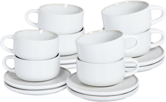 Tassen 8er Set mit Untertellern SESAME Steinzeug Cremeweiß