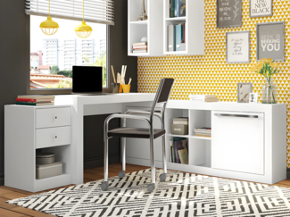 Vente-unique - Eckschreibtisch mit 2 Schubladen & 2 Türen - Weiß - EVAN